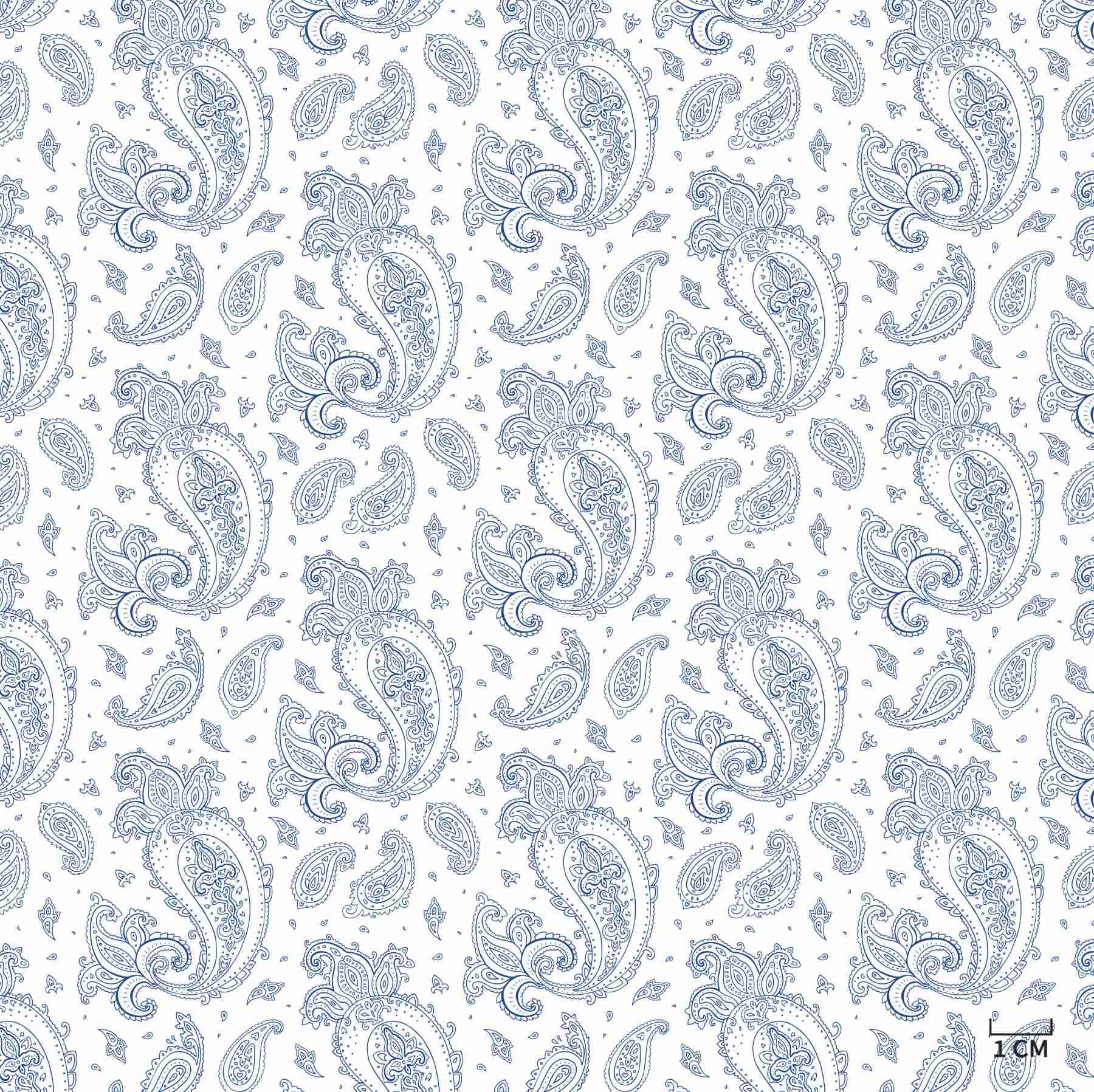 WHITE, BLUE PAISLEY PATTERN
